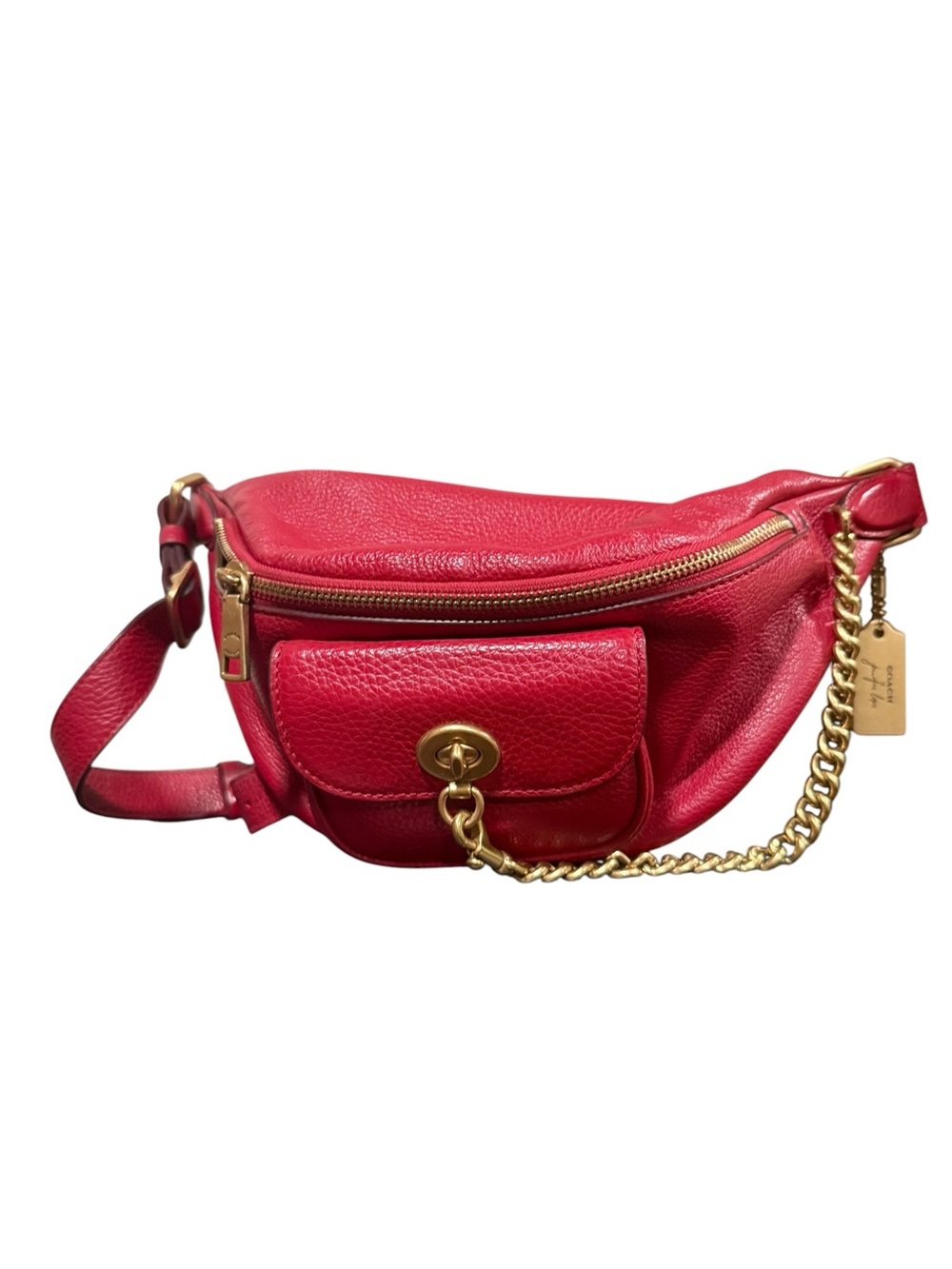 Coach x Jennifer Lopez Red Pebble Leather Belt Bag / Crossbody with Turnlock - Picture 9 of 10